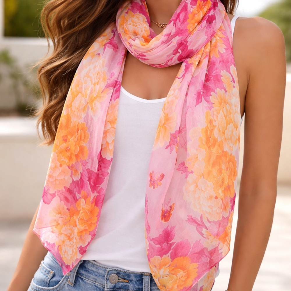 Floral Pink and Orange Women's Scarf
